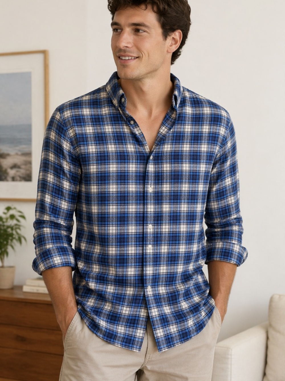 Vineyard Vines OTG Performance Plaid Shirt Blue White Sz S brrr Cooli